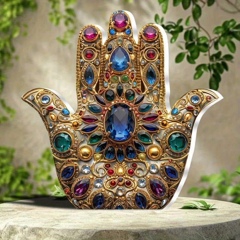 [6in Waterproof Hamsa Hand Sign] Festive Hamsa Hand Acrylic Decorative Sign: Waterproof & Scratch Resistant, Suitable for Home, Office, or Cafe - 15cm/6in x 15cm/6in