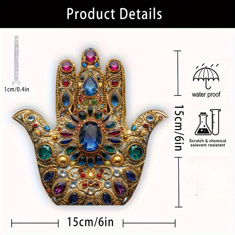 [6in Waterproof Hamsa Hand Sign] Festive Hamsa Hand Acrylic Decorative Sign: Waterproof & Scratch Resistant, Suitable for Home, Office, or Cafe - 15cm/6in x 15cm/6in