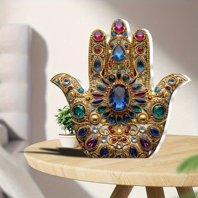 [6in Waterproof Hamsa Hand Sign] Festive Hamsa Hand Acrylic Decorative Sign: Waterproof & Scratch Resistant, Suitable for Home, Office, or Cafe - 15cm/6in x 15cm/6in