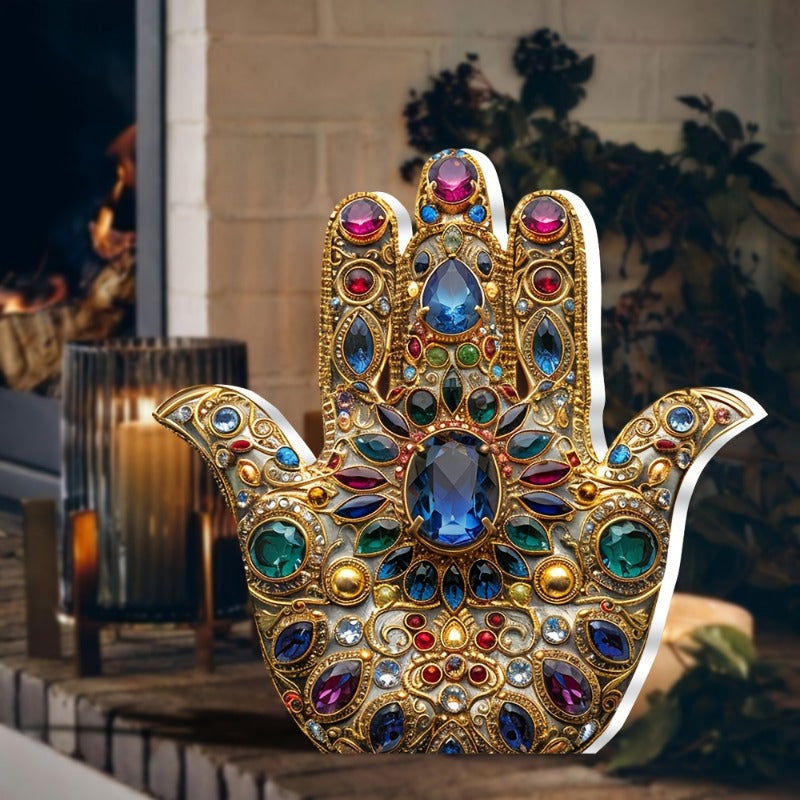 [6in Waterproof Hamsa Hand Sign] Festive Hamsa Hand Acrylic Decorative Sign: Waterproof & Scratch Resistant, Suitable for Home, Office, or Cafe - 15cm/6in x 15cm/6in