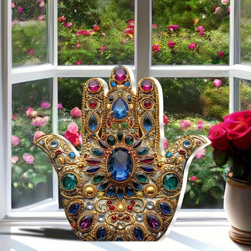 [6in Waterproof Hamsa Hand Sign] Festive Hamsa Hand Acrylic Decorative Sign: Waterproof & Scratch Resistant, Suitable for Home, Office, or Cafe - 15cm/6in x 15cm/6in