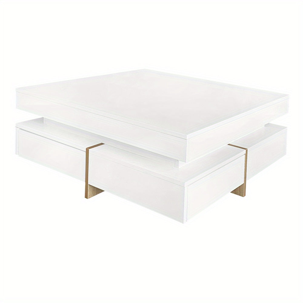 31.5" High Gloss Multi-Storage Square Cocktail Tea Table with 4 Drawers, Modern Living Room Center Table