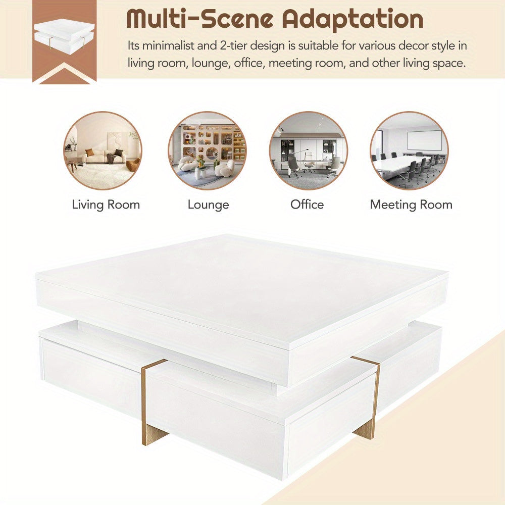 31.5" High Gloss Multi-Storage Square Cocktail Tea Table with 4 Drawers, Modern Living Room Center Table