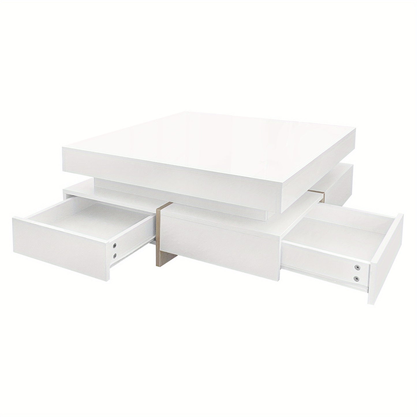 31.5" High Gloss Multi-Storage Square Cocktail Tea Table with 4 Drawers, Modern Living Room Center Table