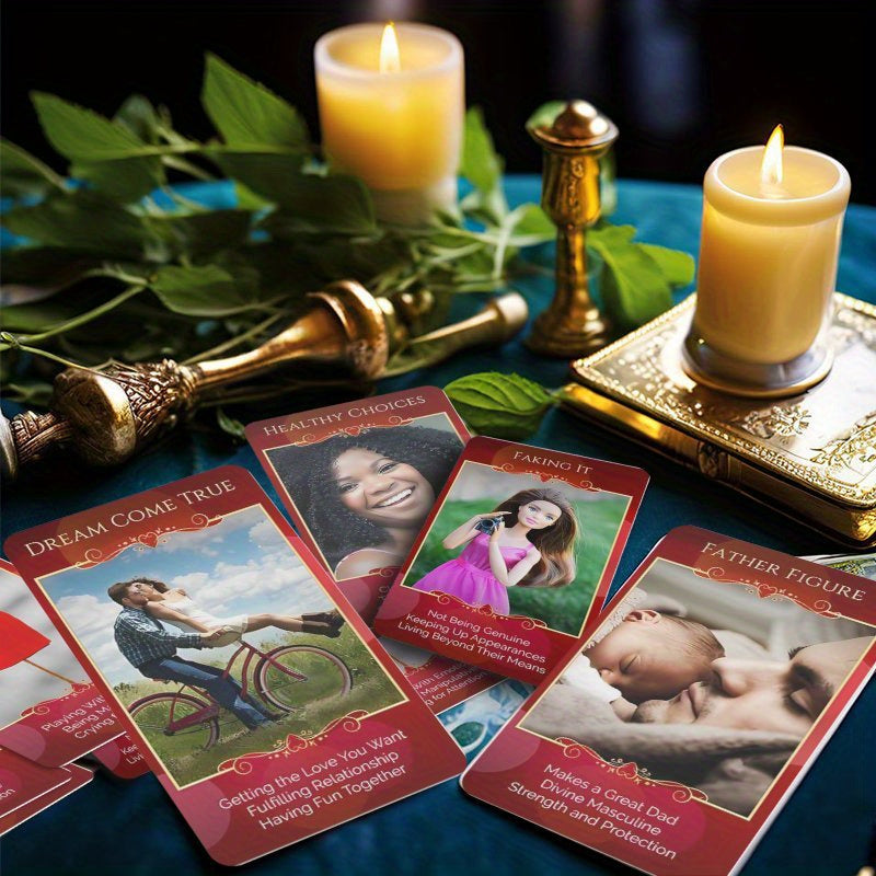 50-Pack Romantic Love Oracle Cards with Flame Twin Situations, Karmic Relationships, and Harmony - Paper Material, Ideal for Beginners, Perfect for Friends, Family, and Christmas Gifts