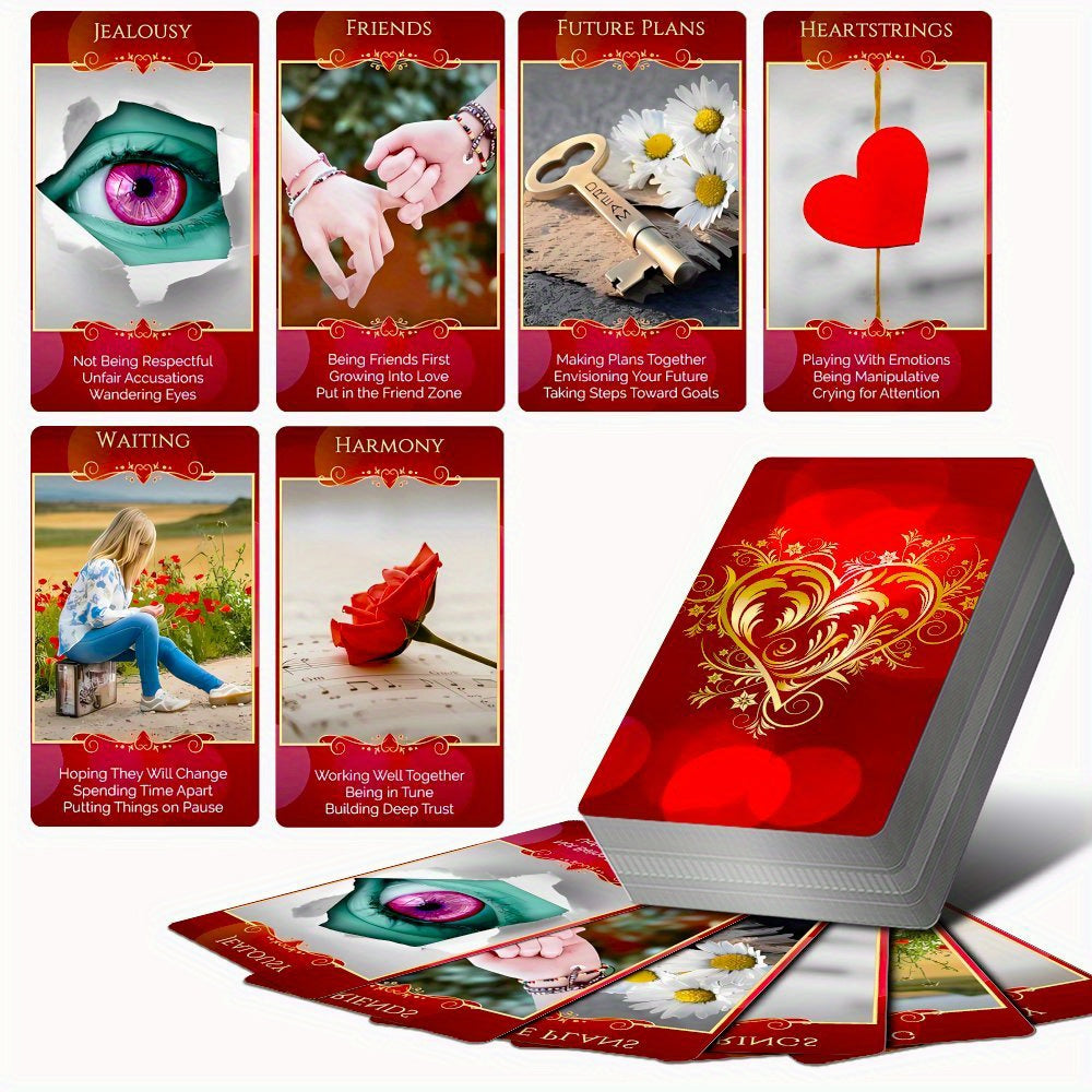 50-Pack Romantic Love Oracle Cards with Flame Twin Situations, Karmic Relationships, and Harmony - Paper Material, Ideal for Beginners, Perfect for Friends, Family, and Christmas Gifts