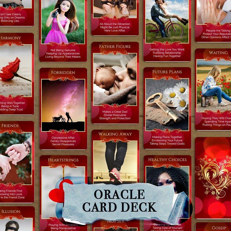 50-Pack Romantic Love Oracle Cards with Flame Twin Situations, Karmic Relationships, and Harmony - Paper Material, Ideal for Beginners, Perfect for Friends, Family, and Christmas Gifts