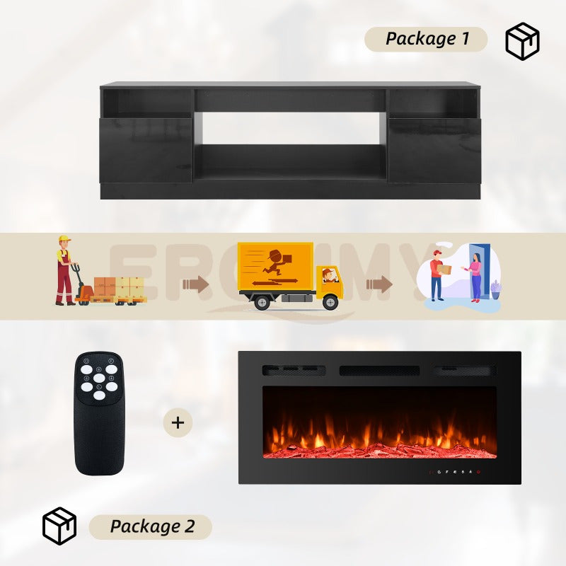 70'' Fireplace TV Stand with 36'' Electric Fireplace, Entertainment Center with 16 Color Led Lights, TV Console for TVs up to 80'' for Living Room