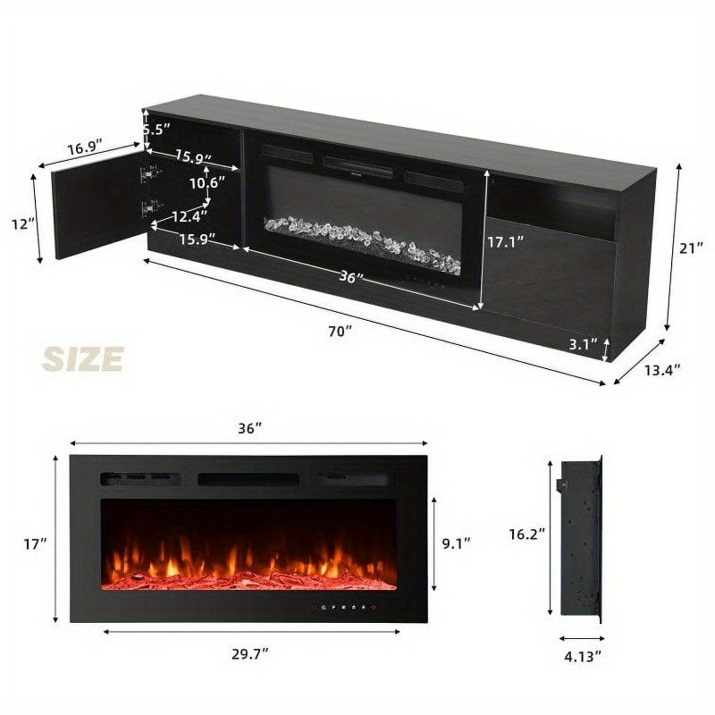 70'' Fireplace TV Stand with 36'' Electric Fireplace, Entertainment Center with 16 Color Led Lights, TV Console for TVs up to 80'' for Living Room