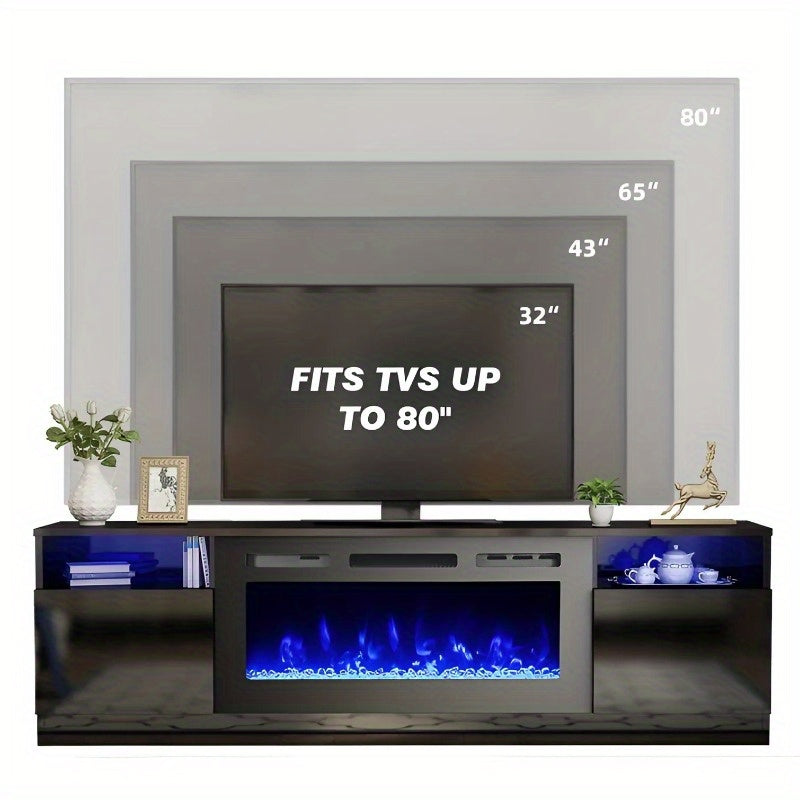 70'' Fireplace TV Stand with 36'' Electric Fireplace, Entertainment Center with 16 Color Led Lights, TV Console for TVs up to 80'' for Living Room