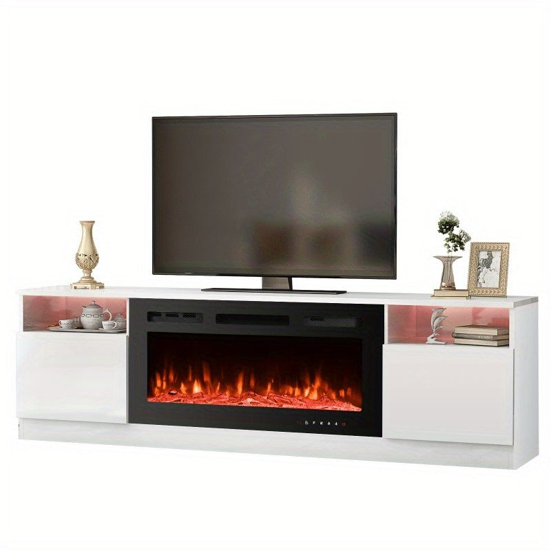 70'' Fireplace TV Stand with 36'' Electric Fireplace, Entertainment Center with 16 Color Led Lights, TV Console for TVs up to 80'' for Living Room