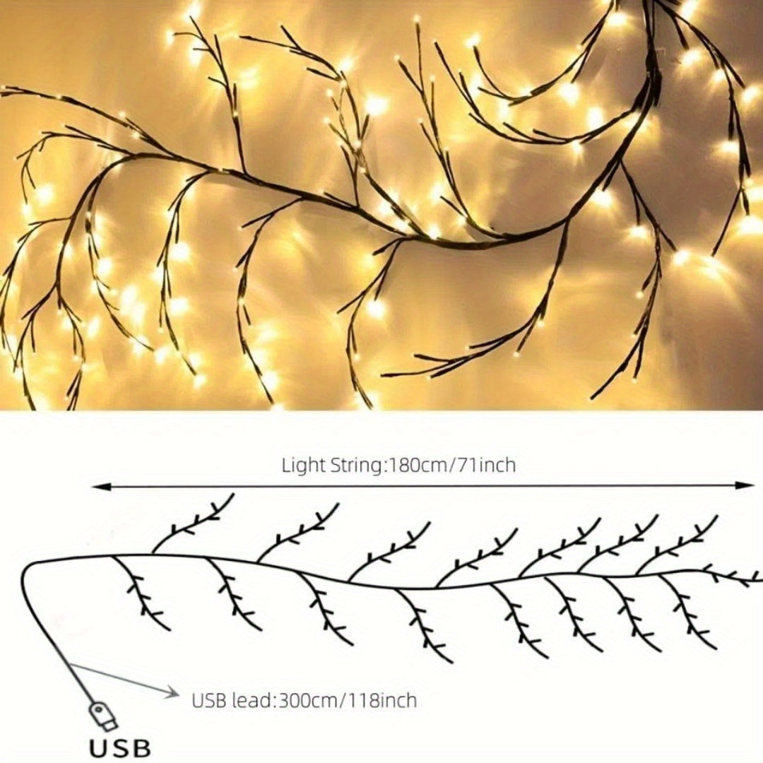 1 PC 96 LED 8 Modes Bendable Willow Vine Lights  6Ft Flexible Brown Vine Fairy Lights Twinkle Artificial Tree Branches Lights LED Lights for Wall Tabletop Stairs Wedding Party Christmas Decorations USB Powered for Indoor Room