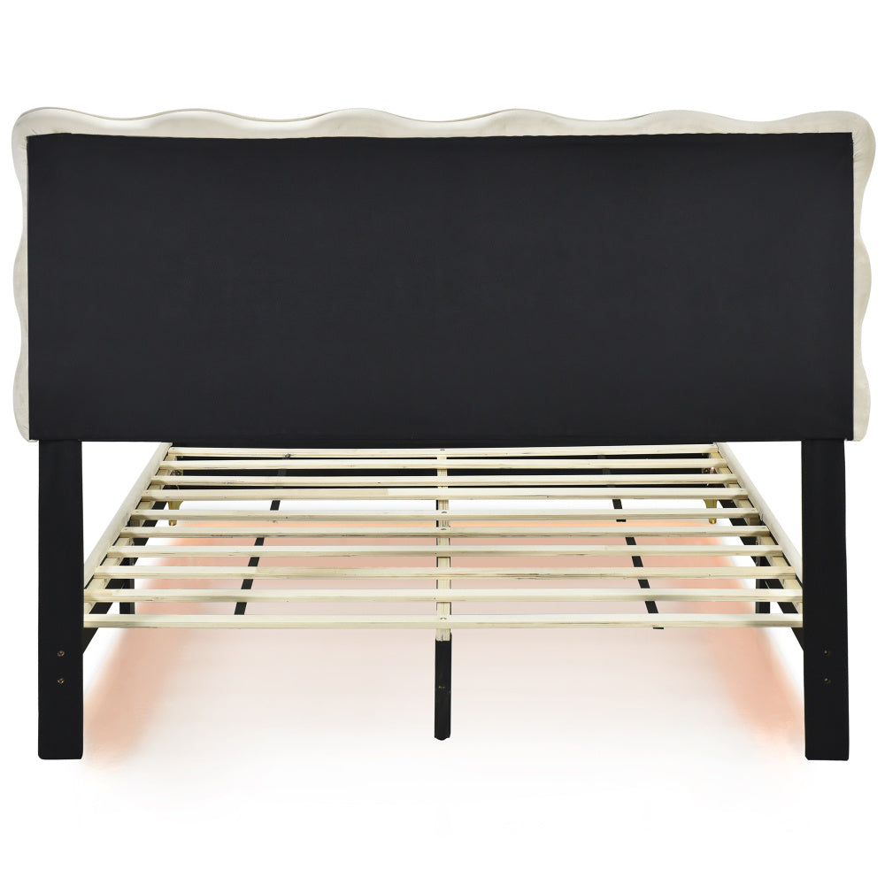 Velvet Platform Bed Frame with LED Frame and Stylish Mental Bed Legs, No Box Spring Needed