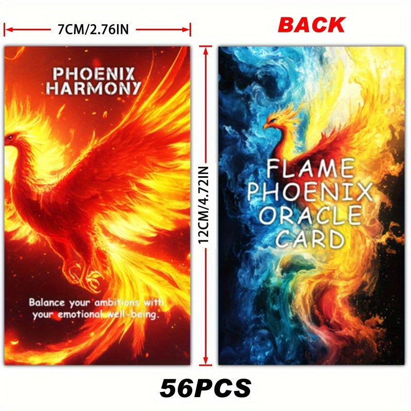 56-Pack Flame Phoenix Oracle Card Set - Inspirational Tarot-Themed Greeting Cards for Ambition and Emotional Well-Being, Ideal for Beginners and Gift-Giving