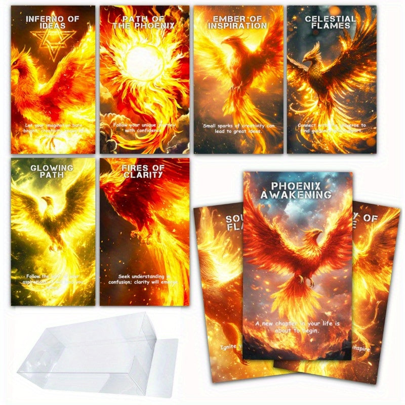 56-Pack Flame Phoenix Oracle Card Set - Inspirational Tarot-Themed Greeting Cards for Ambition and Emotional Well-Being, Ideal for Beginners and Gift-Giving