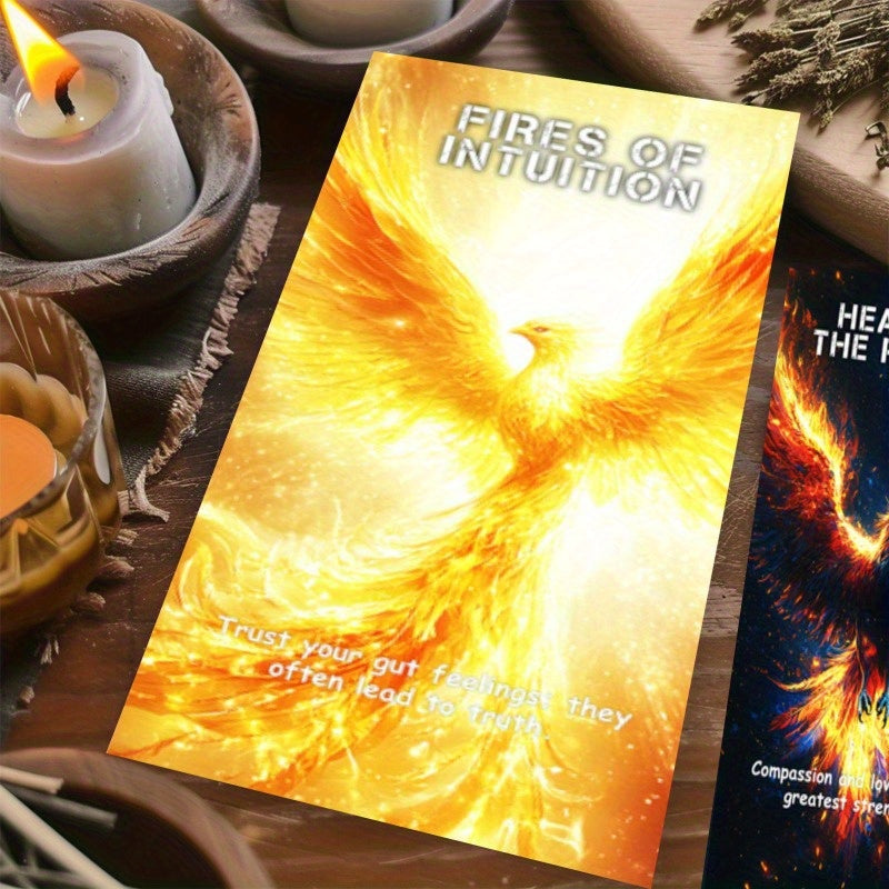 56-Pack Flame Phoenix Oracle Card Set - Inspirational Tarot-Themed Greeting Cards for Ambition and Emotional Well-Being, Ideal for Beginners and Gift-Giving