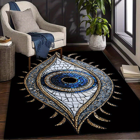 Crystal Velvet + Pointed Bottom 850g/m2 1pc Evil Eyes Pattern Area Rug, Stain Resistant and Washable Large Size Floor Mat, Suitable for Living Room/Corridor/Bedroom/Terrace/Office, Fashionable Home Decoration, Outdoor Decorat