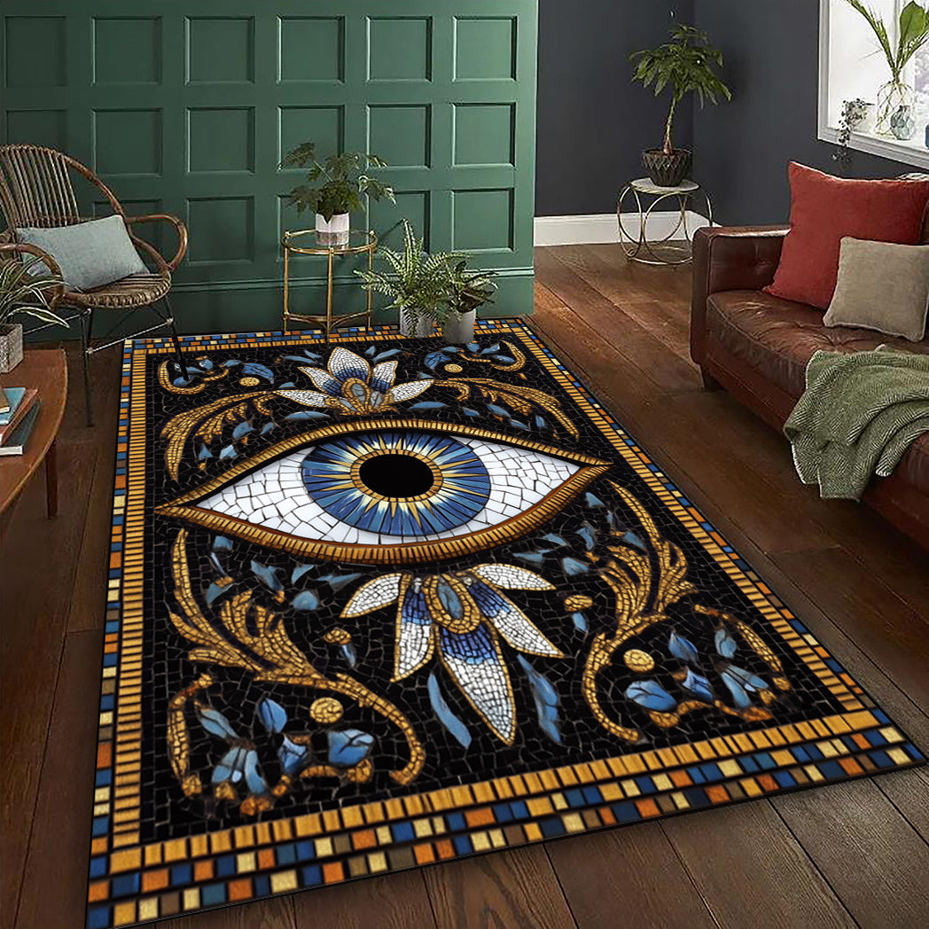 Evil Eye Design Washable Area Rug - Large, Non-Slip, Low Pile for Living Room, Dining, Home Office & Patio Decor