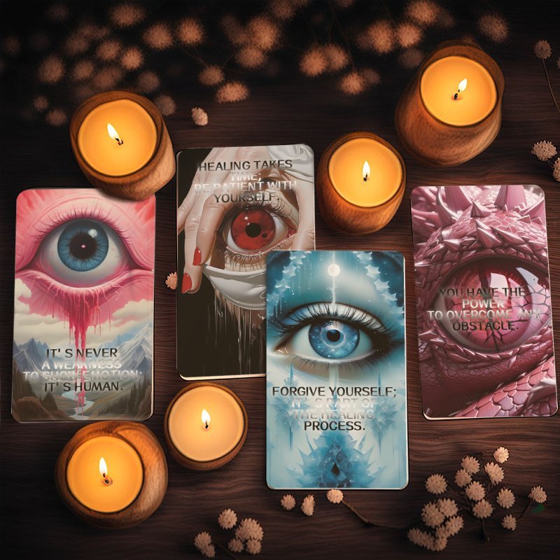 42-Pack Evil Eye Oracle Cards, Inspirational Affirmations, Beginner's Guide, Halloween Gift, Paper Deck for Health & Home, Self-Improvement, Spiritual Guidance