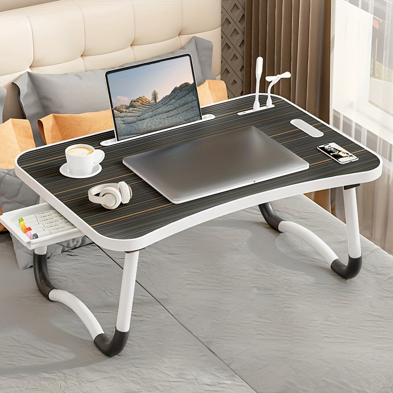 Oversized Portable Laptop Bed Table Folding Table, Computer Table - Versatile Tray Holder with Cup Holder And Drawer, USB, Fan And Light - Perfect for Eating, Reading And Writing on Bed, Sofa, Floor - Stable, Durable And Fold