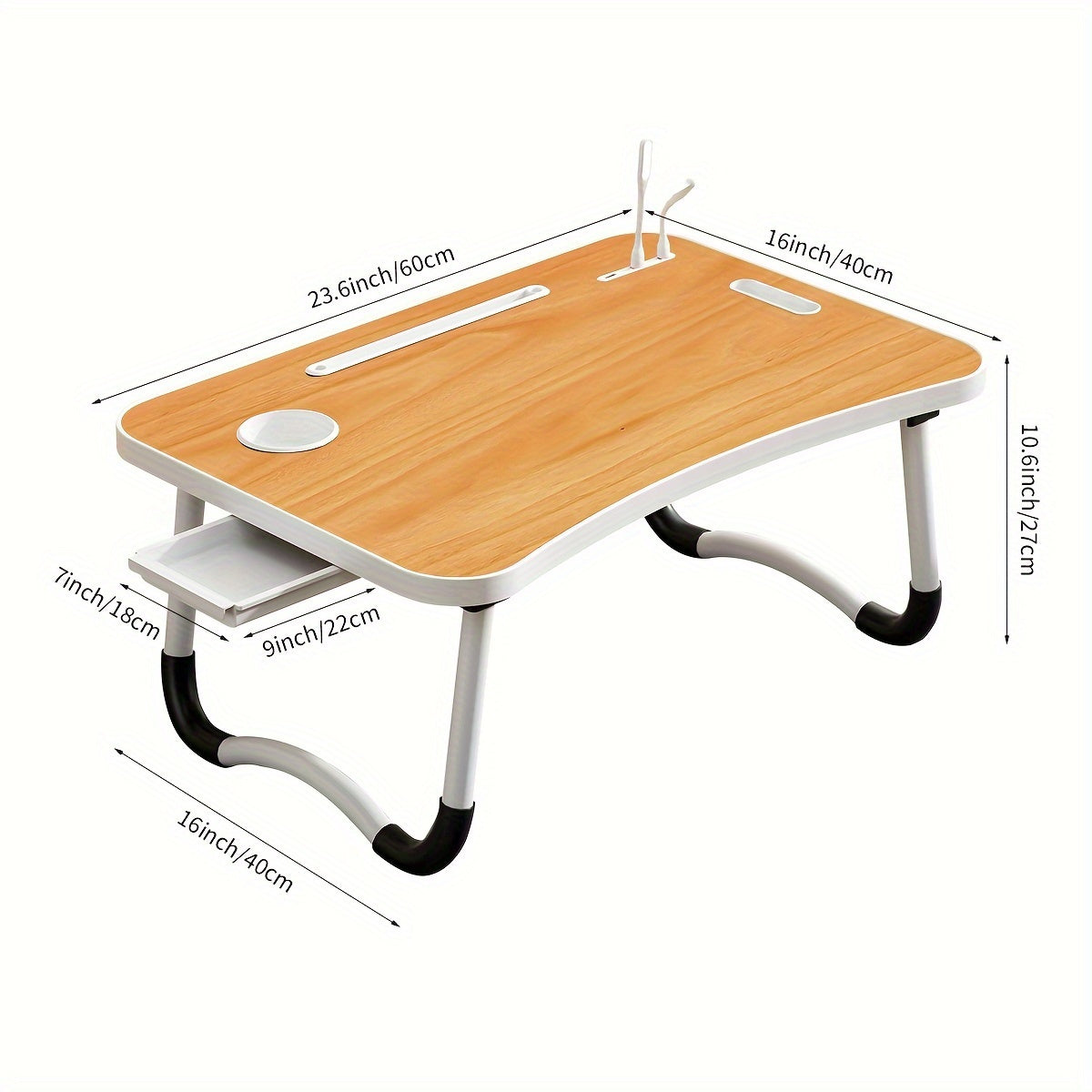 Oversized Portable Laptop Bed Table Folding Table, Computer Table - Versatile Tray Holder with Cup Holder And Drawer, USB, Fan And Light - Perfect for Eating, Reading And Writing on Bed, Sofa, Floor - Stable, Durable And Fold