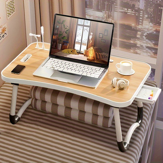 Oversized Portable Laptop Bed Table Folding Table, Computer Table - Versatile Tray Holder with Cup Holder And Drawer, USB, Fan And Light - Perfect for Eating, Reading And Writing on Bed, Sofa, Floor - Stable, Durable And Fold