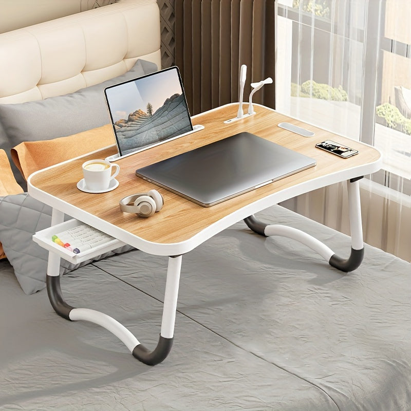 Oversized Portable Laptop Bed Table Folding Table, Computer Table - Versatile Tray Holder with Cup Holder And Drawer, USB, Fan And Light - Perfect for Eating, Reading And Writing on Bed, Sofa, Floor - Stable, Durable And Fold