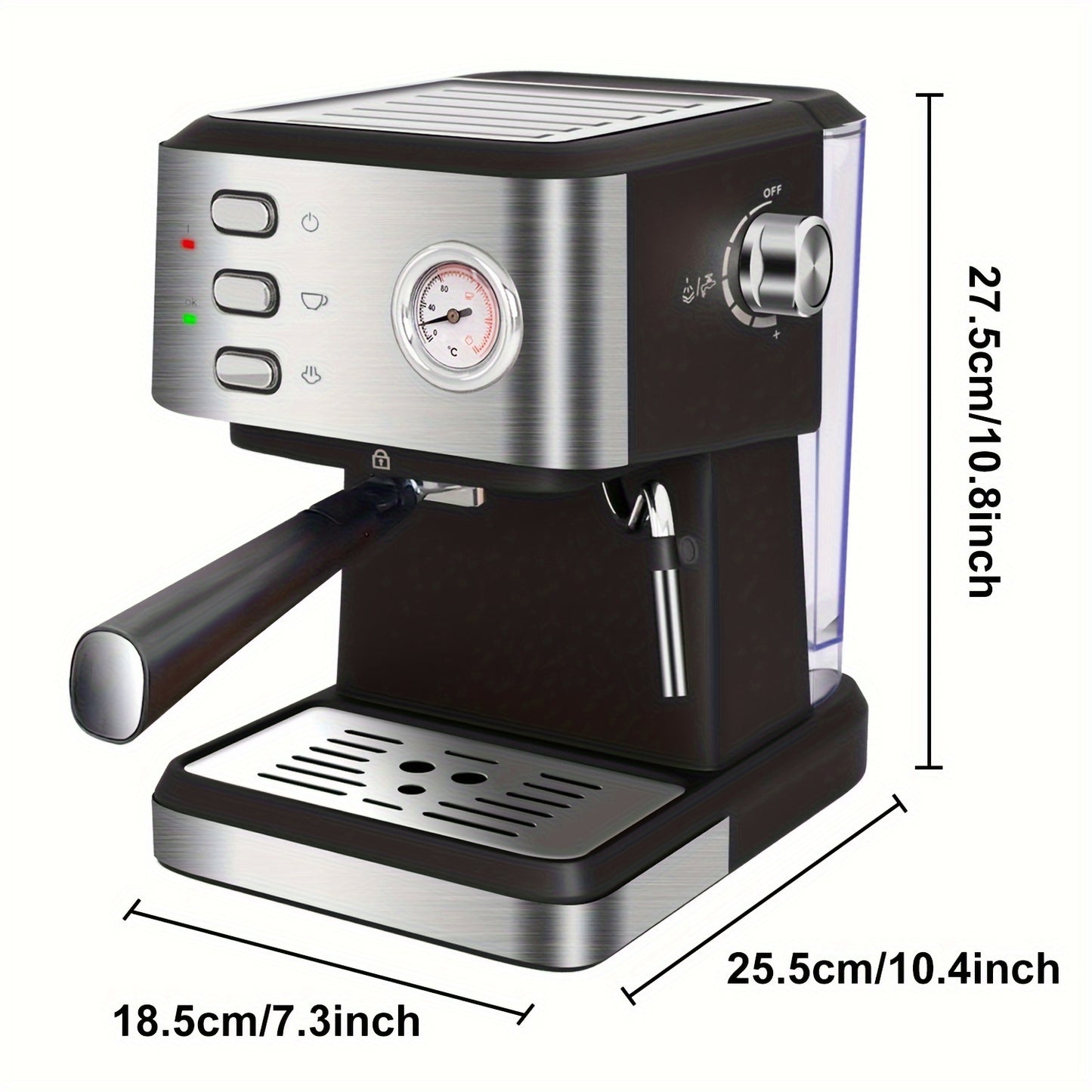 Espresso Machine 20 BAR, Cappuccino & Latte Machine With Built-In Milk Frother, One-Touch Single Or Double Shot, 1.5L Water Tank, Stainless Steel, Intelligent Temperature Control With Build-in Thermometer