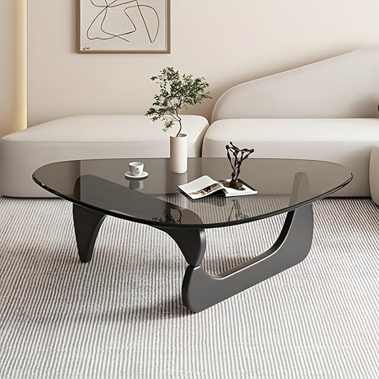 Glass Coffee Table Modern Mid-century Coffee Table Triangle Smooth Edge Coffee Table for Living Room Farmhouse Coffee Table Small Stylish Living Room Furniture Easy to Install