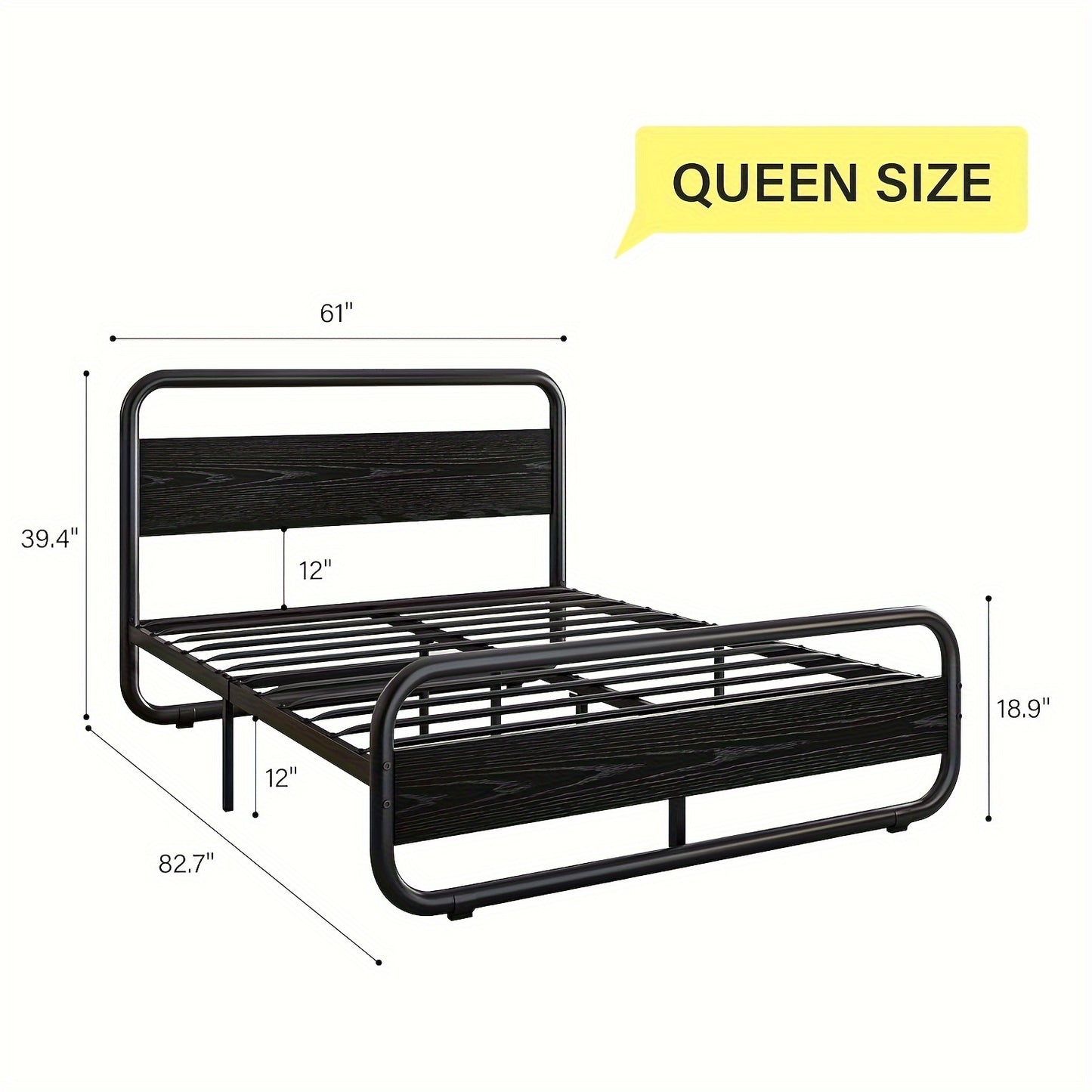 Metal Bed Frame With LED Headboard, Industrial Heavy Duty Wooden Platform Bed Frame With Under Bed Storage, No Box Spring Needed