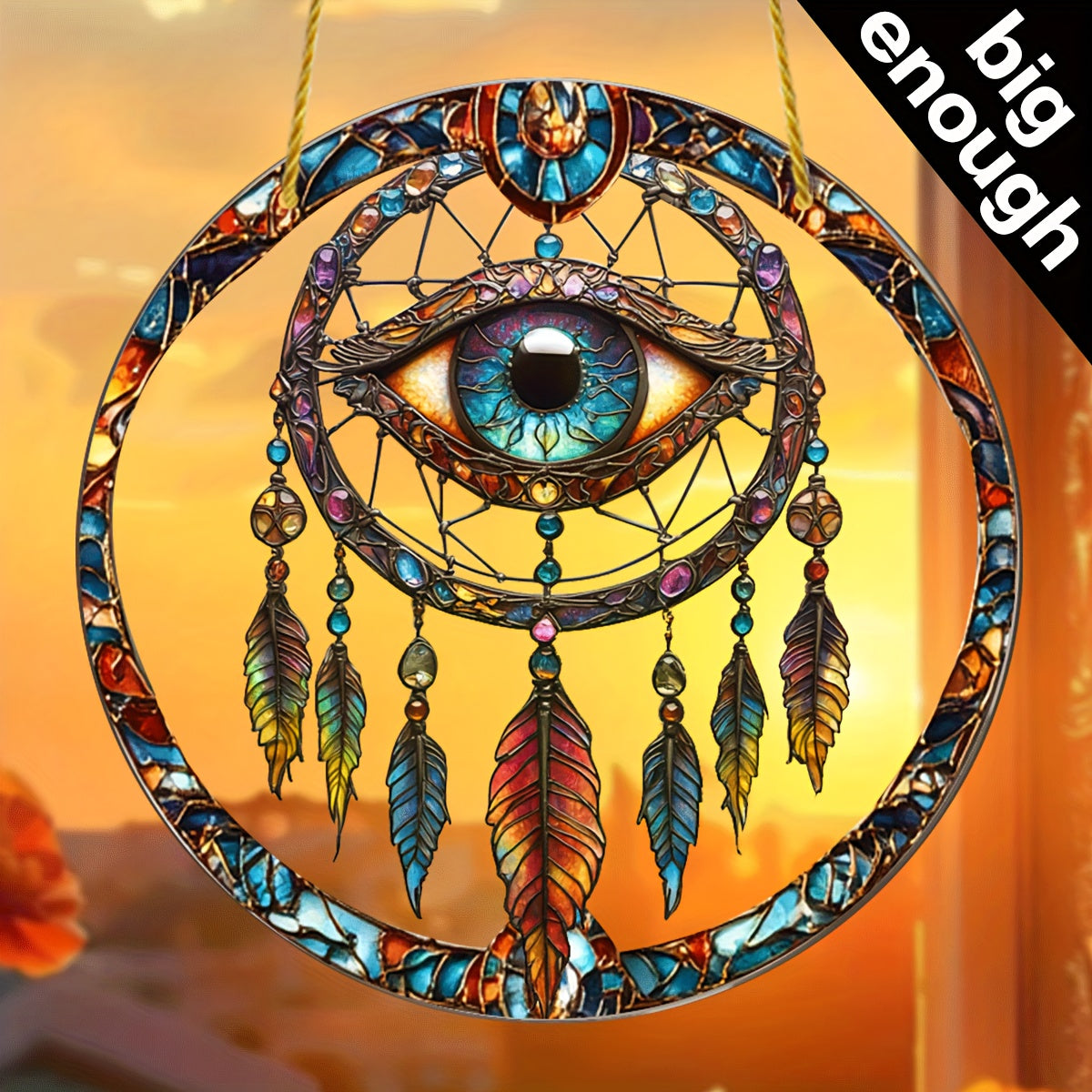 Evil Eye Dreamcatcher Sun Catcher - 9"x9" Acrylic, Boho Chic Wall Decor for Home & Halloween, Unique Gift for Men, Gothic & Protective Spirit