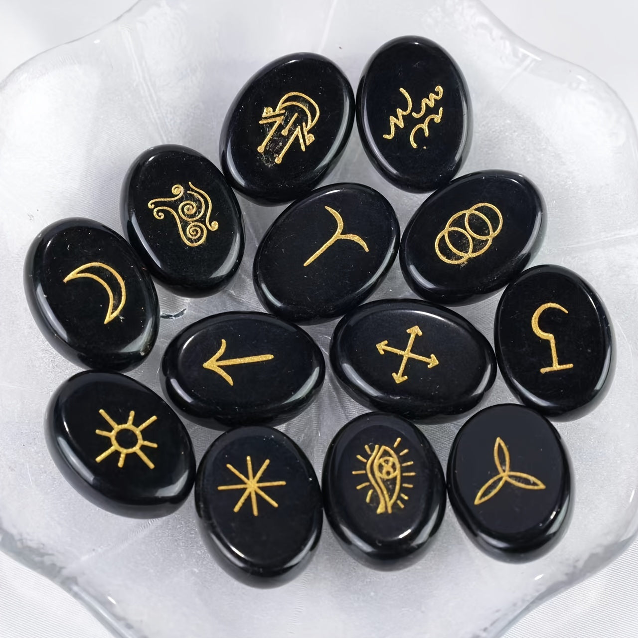 13pcs Witchcraft Rune Stones Set, Natural Agate Quartz Crystal Carvings for Divination, Meditation and Home Decor - Spiritual Gift for Energy Work, Unscented, Solid Format