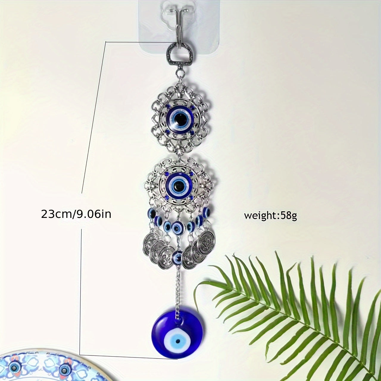 Blue Evil Eye Charm: 23cm/9.06in, 5cm/1.97in, No Feather, Plastic Material, No Power Required, Home Decor