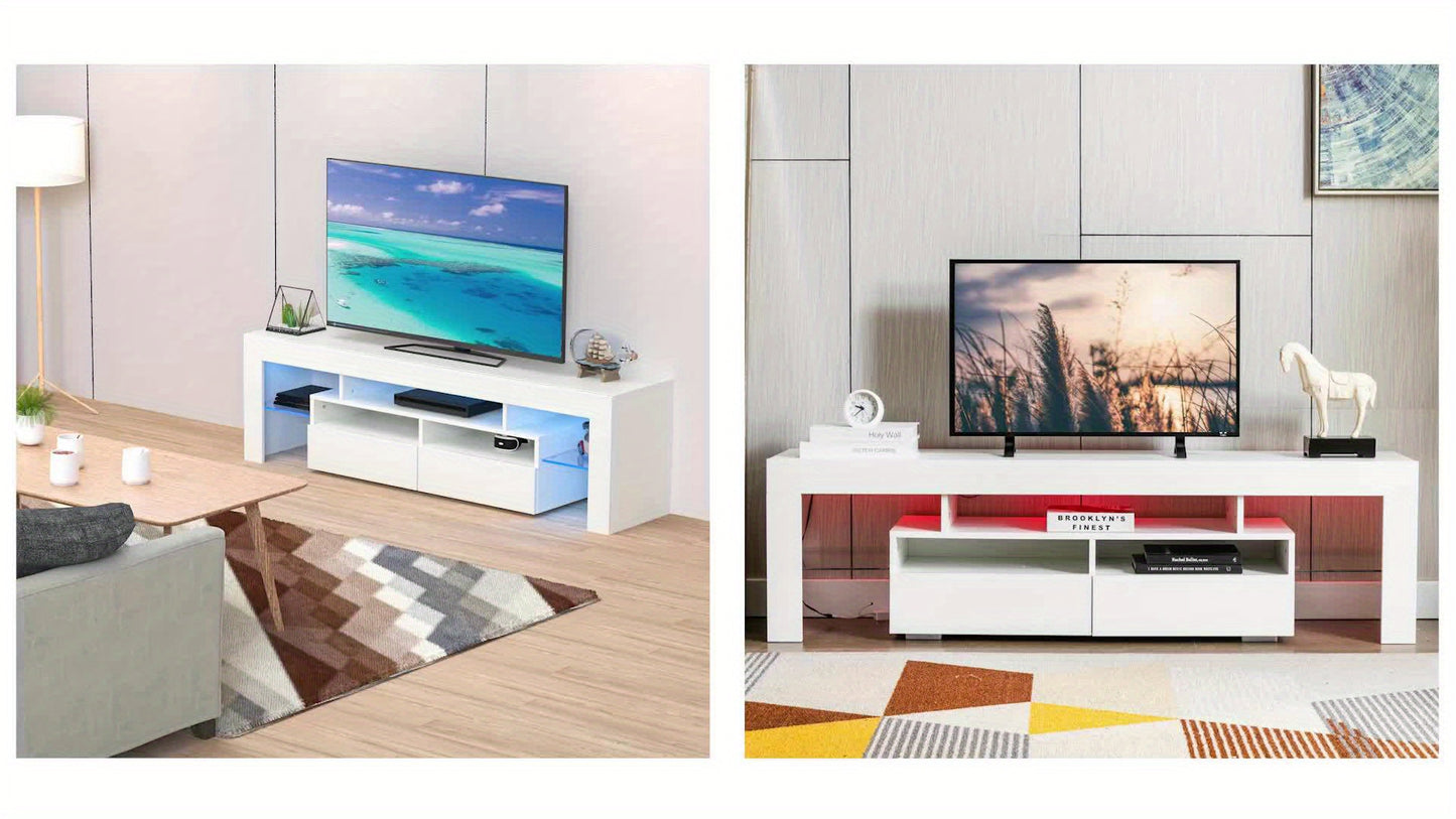 Modern LED TV Stand for Living Room, Black TV Stand, High Gloss TV Entertainment Center with Storage Drawer, APP RGB Light, TV Console