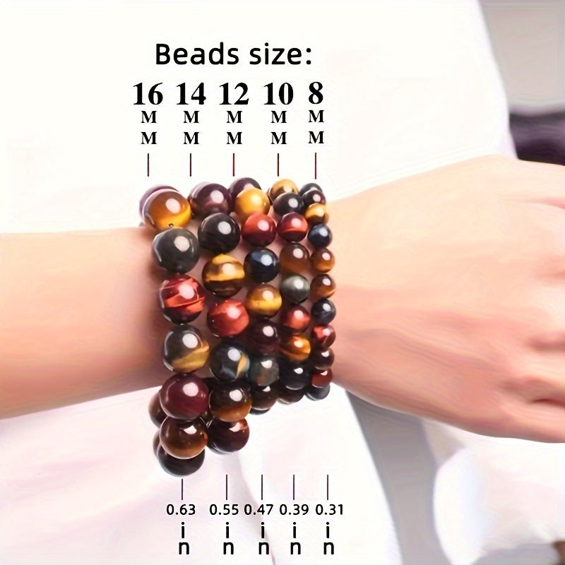 8mm Tiger Eye Stone Bracelet - Natural Good Luck Charm, Perfect Holiday Gift for Men & Women