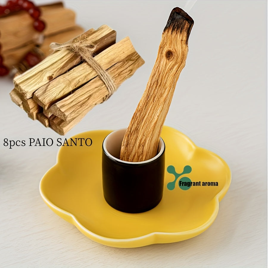 8pcs Peruvian Palo Santo Holy Wood Sticks with Ceramic Tray Set - Energy Cleansing and Purification, Ideal for Spiritual Gifts and Christmas Presents