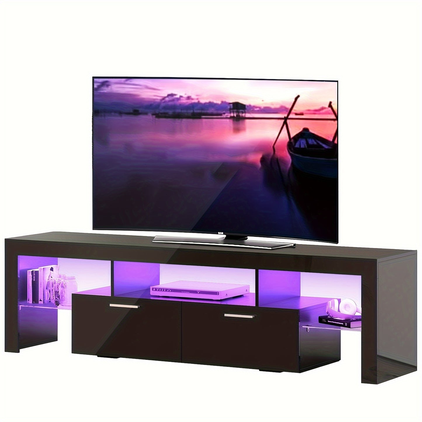 Modern 63''/71'' LED TV Stand For 55/65/75/80 Inch TV, High Gloss Media Center Television Console Table, Entertainment Center With Storage Drawers For Living Room, Game Room, Or Bedroom, White Or Black