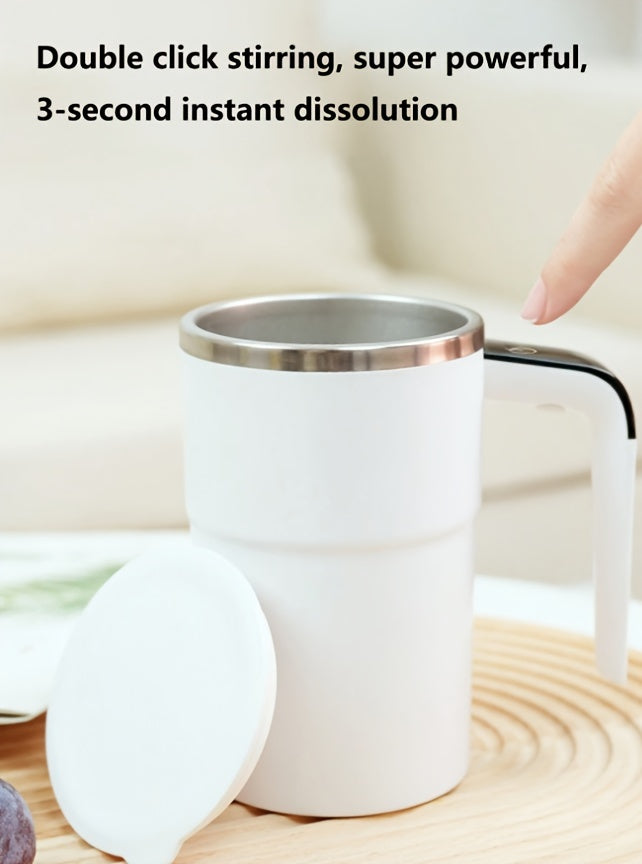 1pc Automatic Stirring Cup, Portable 304 Stainless Steel Coffee Mug with Temperature Display, USB Rechargeable, 155mAh Battery, ABS Material, for Home and Office Use