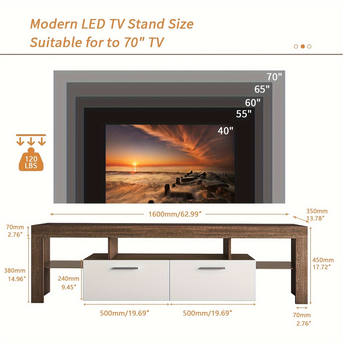 Modern LED 63 inch Long TV Stand for 65 70 75 Inch TV, Black and White Gaming Entertainment Center with Large Drawers and Light, Luxury High Glossy Television Table Center Media Console with Storage and Glass Shelves for Bedr