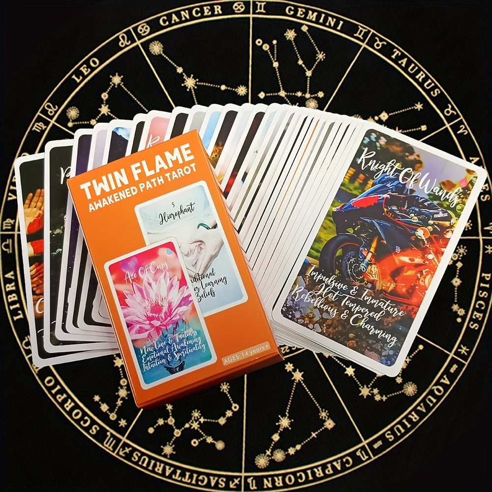 78-Card Awakened Path Tarot Oracle Deck, Pocket Size Divination Cards, Twin Flame Love & Relationship Fortune Telling, Party Game, Christmas Gift for Ages 14+, Paper Deck