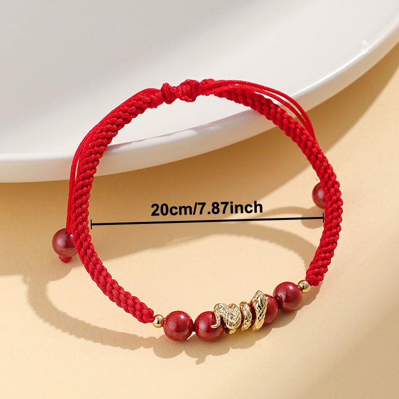 2025 new year Year of Snake Birth Year Hand Woven Hand Rope Safe and Smooth Blessing Snake Couple Bracelet Woven Red Rope Purple Gold Sand Braid Rope