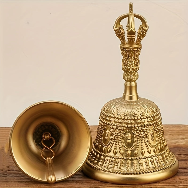 Retro Tibetan Secret Artifacts Five-Pronged Vajra Bell Pestle Ornaments Lucky Carved Bell Ornaments Home Living Room Office Hand-Cranked Bell Decorative Ornaments Art Craft Ornaments Collectibles