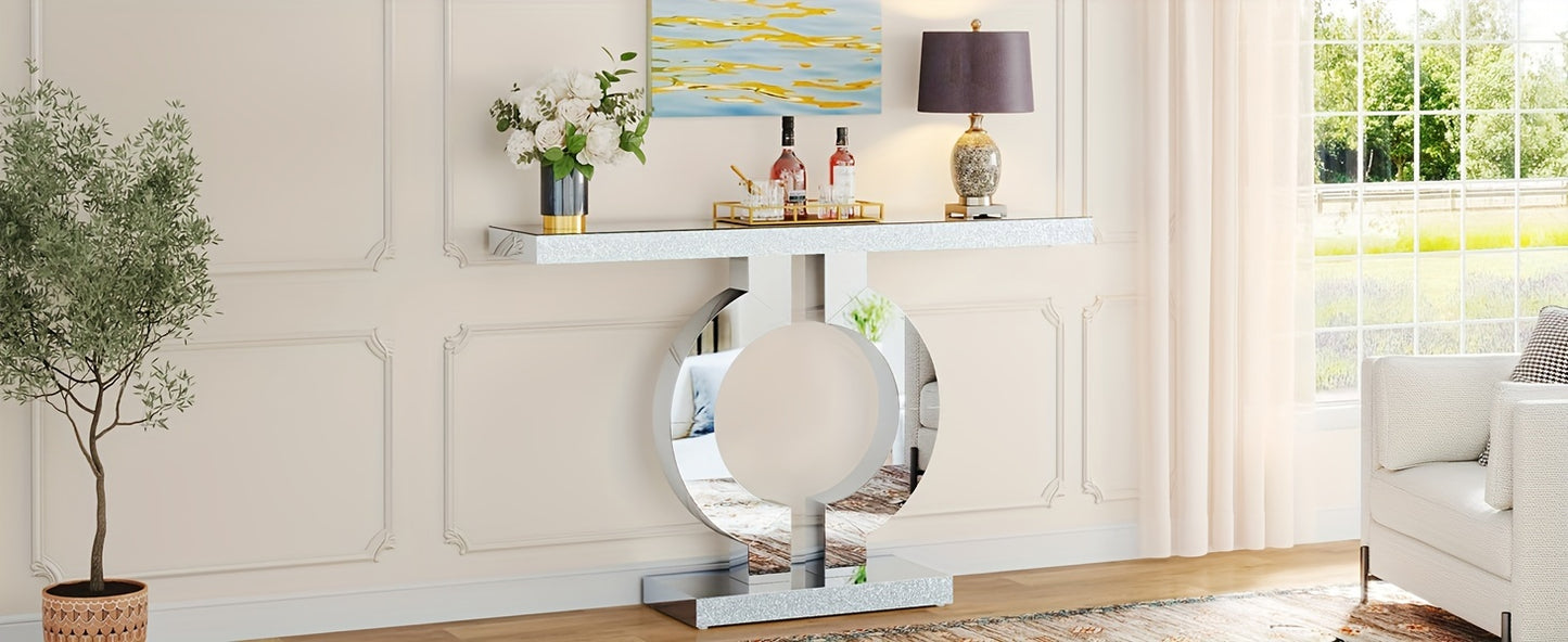 LITTLE TREE Mirrored Console Table With O-Shaped Base, 43-Inch Modern Entryway Table Glass Sofa Table With Mirror Finish, Rectangle Narrow Accent Foyer Table For Entrance Hallway Living Room, Silvery