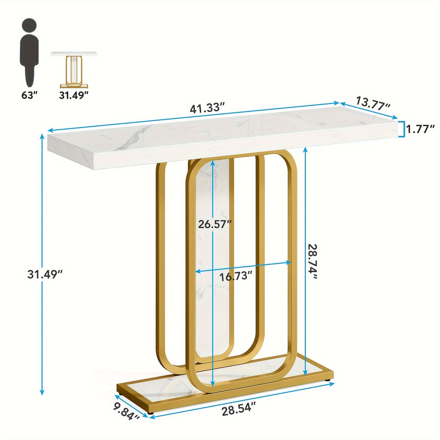 Modern Golden White Console Table - 41.3 Inch Accent Piece With Faux Marble Veneer For Living Room Entryway, Hallway, And Foyer