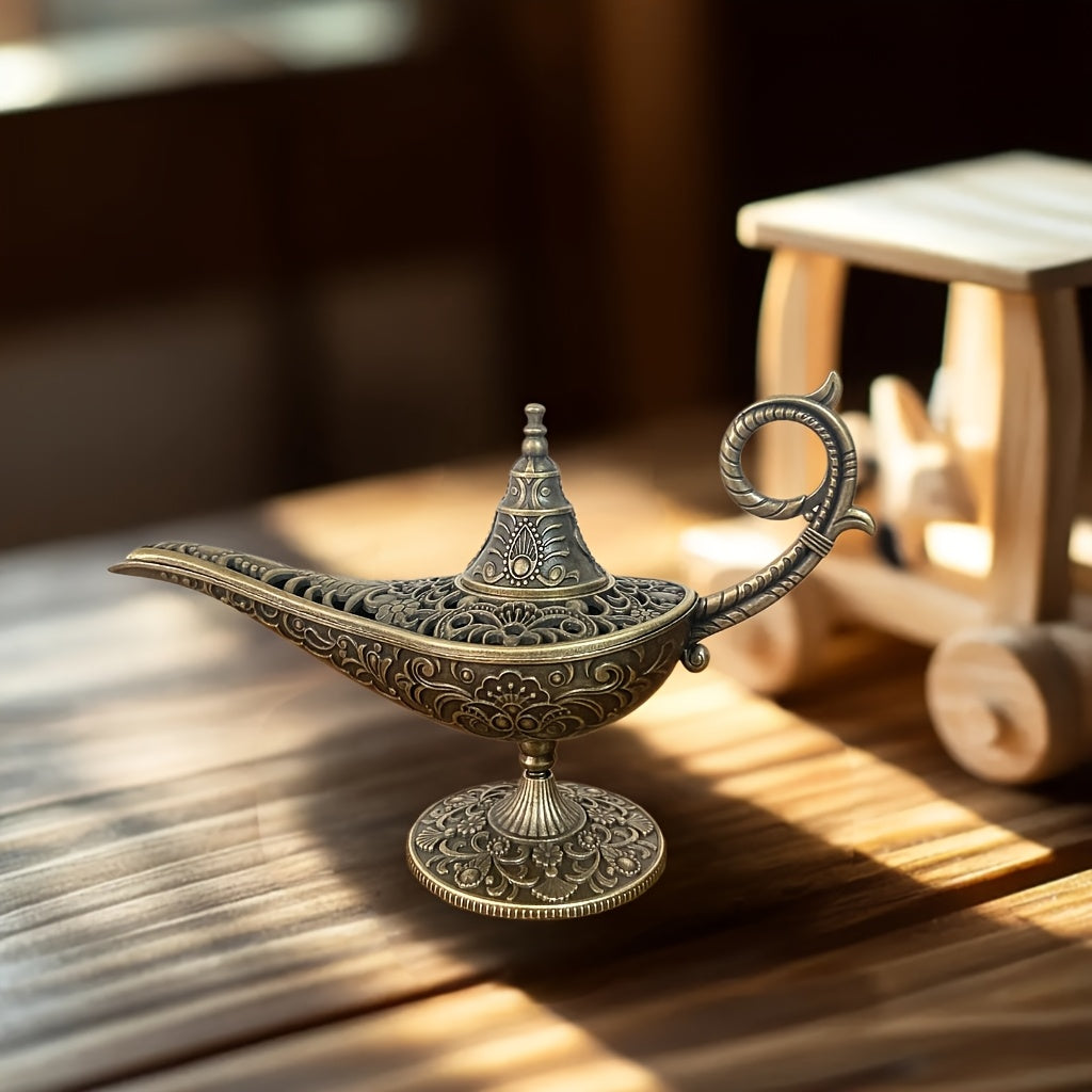 Aladdin'S Magic Lamp Incense Burner, Antique Metal Aromatherapy Holder, for Frankincense & Tibetan Incense, with Air Purification, for Festive Home Fragrance, Christmas, Halloween, Easter, St. Patrick'S Day