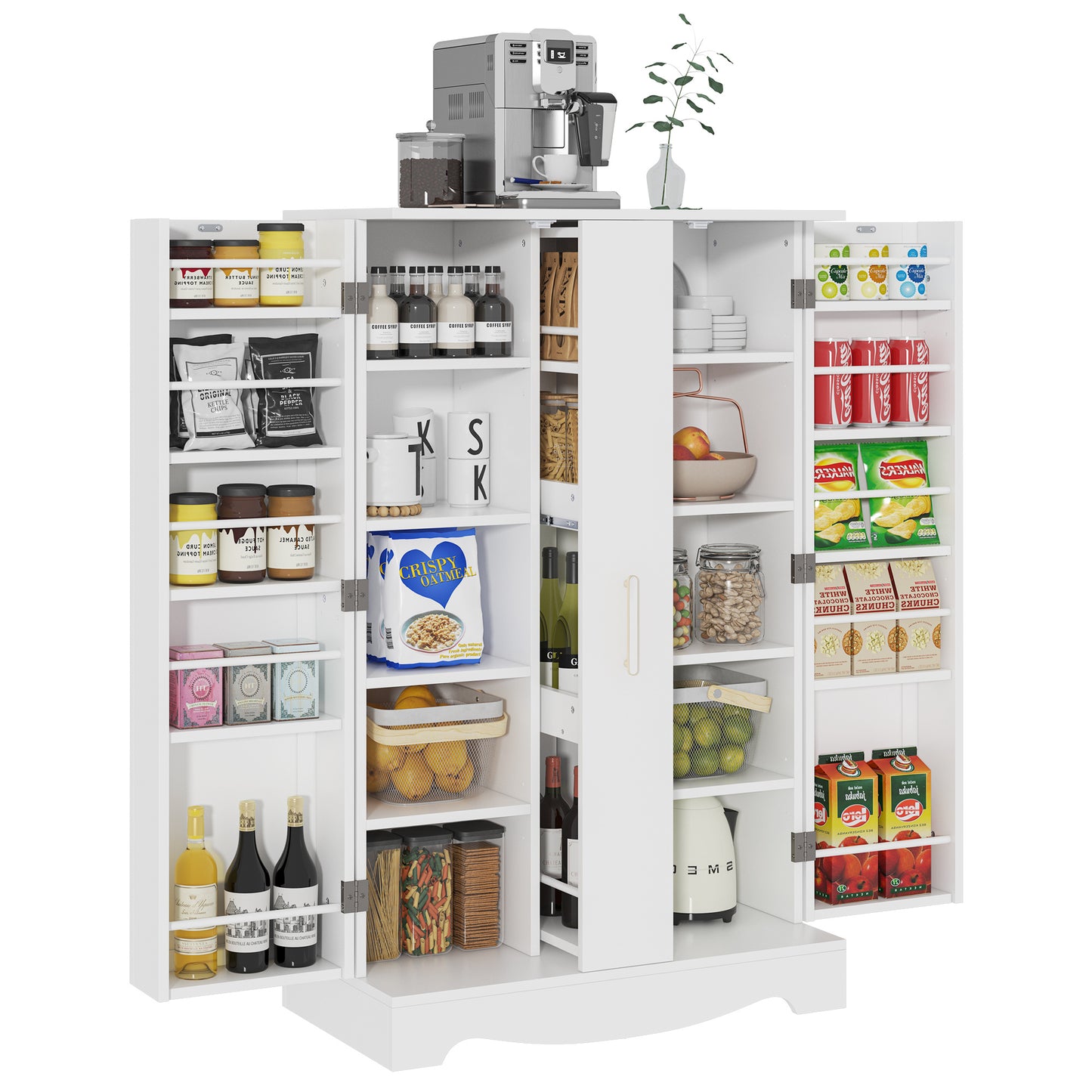 1pc White Wooden Freestanding Kitchen Pantry Cabinet with Adjustable Shelves and Drawer - Multipurpose Storage Organizer for Home and Office Use, Fits 47" Width, Ideal for Holiday Celebrations