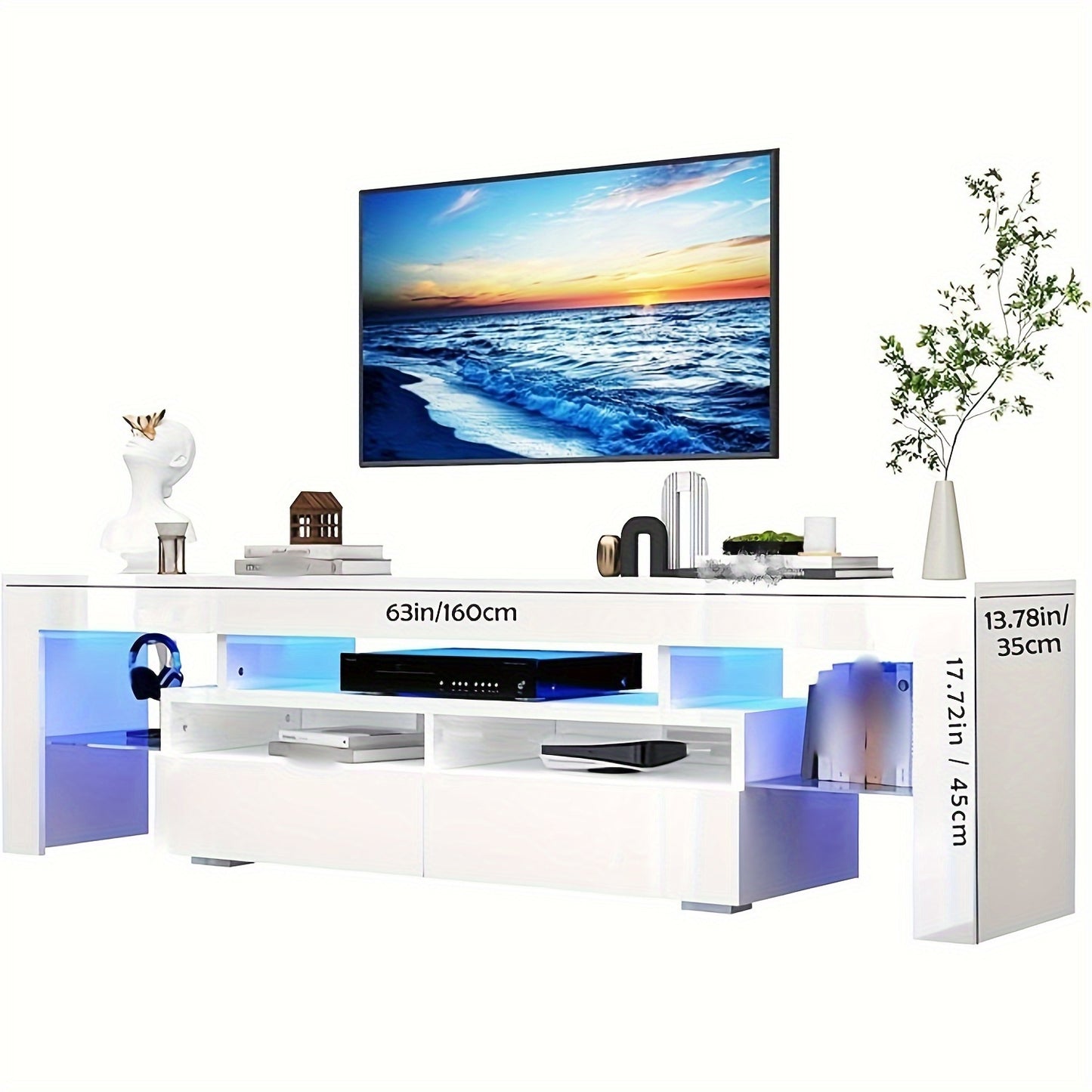 Modern LED TV Stand for Living Room, Black TV Stand, High Gloss TV Entertainment Center with Storage Drawer, APP RGB Light, TV Console