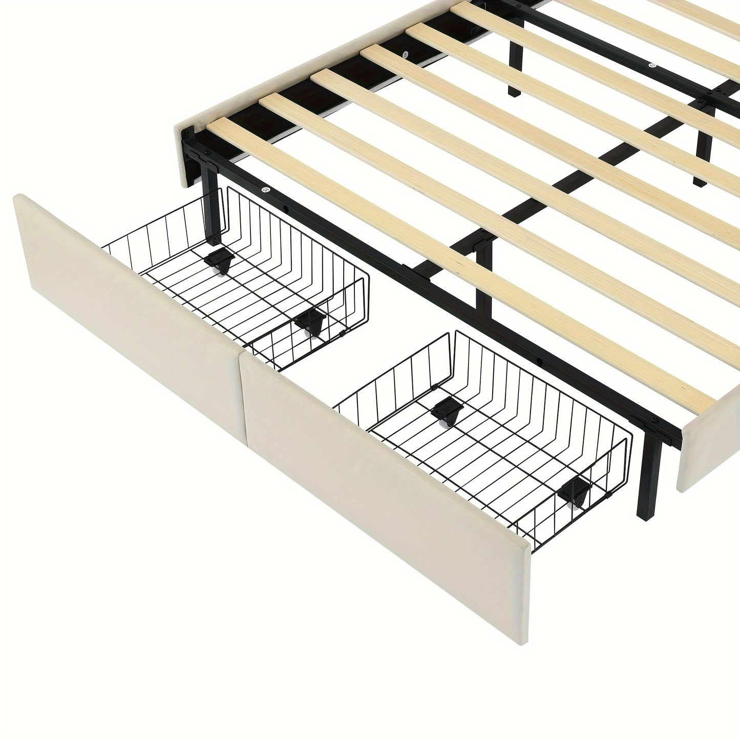 Ball & Cast Full Size Upholstered Princess Platform Bed With LED Lights And 2 Stretch Storage Drawers For Easy Assembly, 77.4 "L X 56.9" W X 37.8 "H