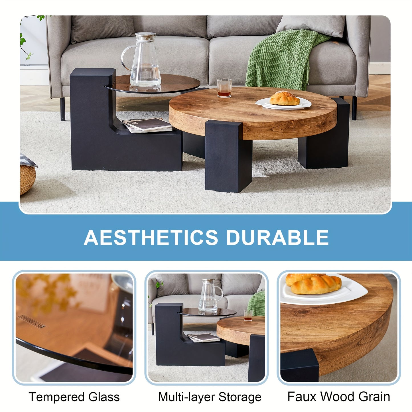 The Detachable Double-decker Coffee Tables For Living Room Round Table Circle Coffee Table For Small Space Home Office, Furniture For Living Room, Local Warehouse, Clearance Furniture, Farmhouse Clearance Items.