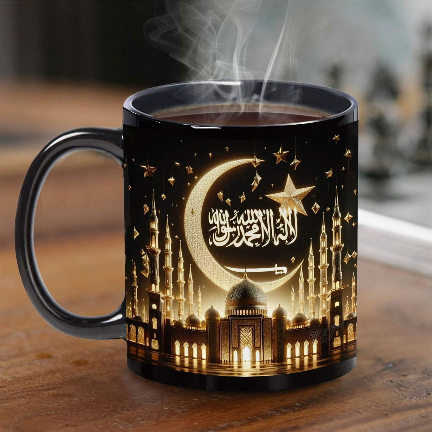 1pc Ramadan Ceramic Coffee Mug 11oz - Hand Wash Only, Reusable Multipurpose Cup for Birthday, Festival, Eid Gifts - No Electricity Needed, Islamic Moon and Mosque Design